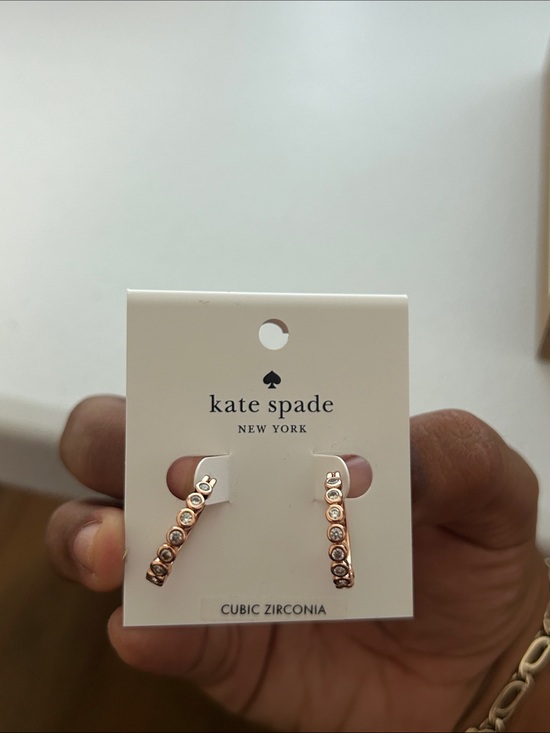 kate spade Jewelry - kate spade Rose Gold Hoop Earrings with Pink Cubic Stones